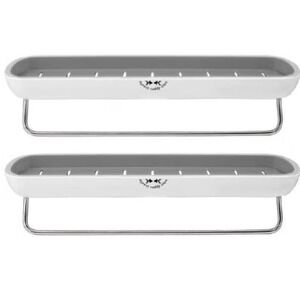 Shower Caddy Store 2 Pack Wall Mounted Adhesive Shelves w/ Towel Bar White/Gray